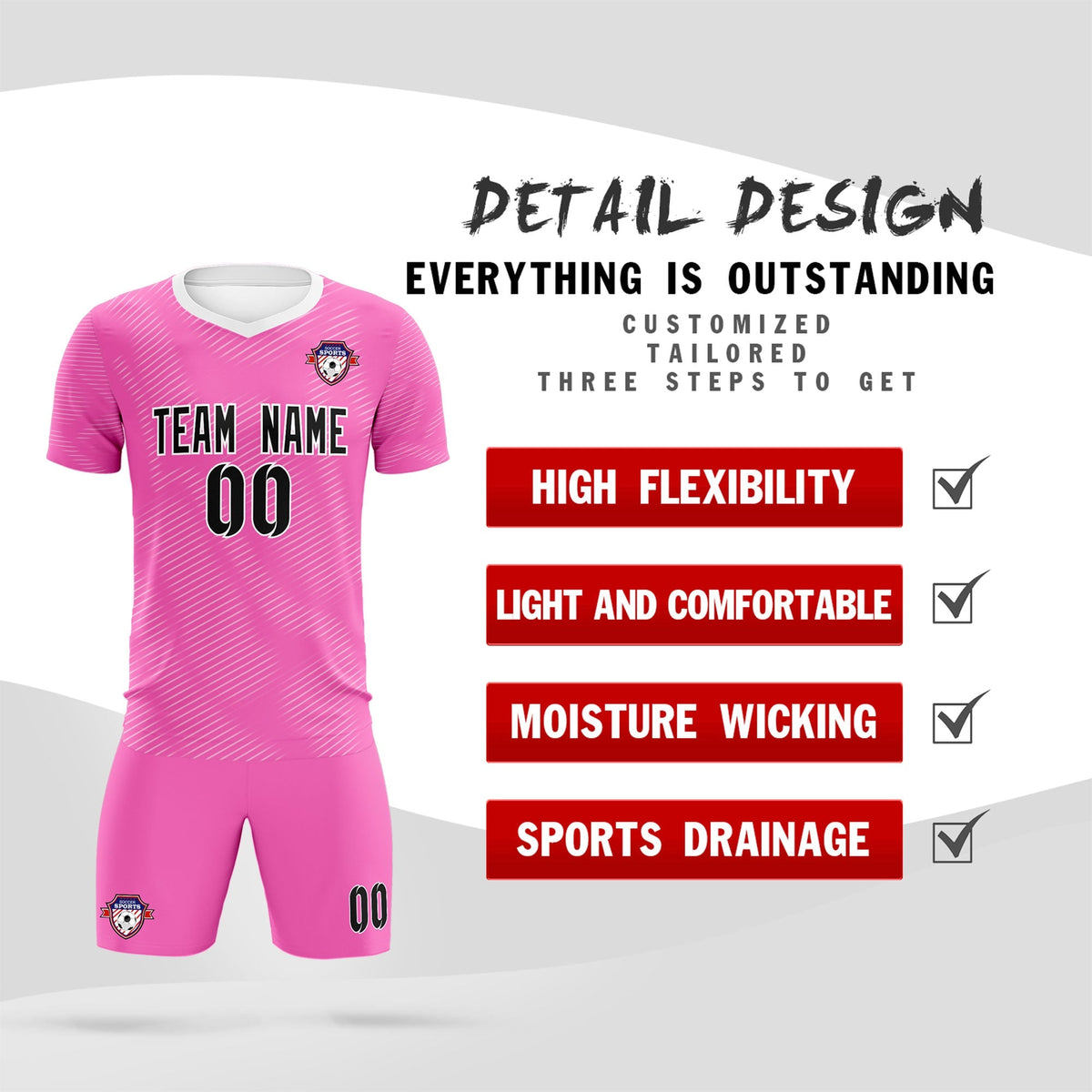 Custom Pink White Training Uniform For Men Football Sets Jersey