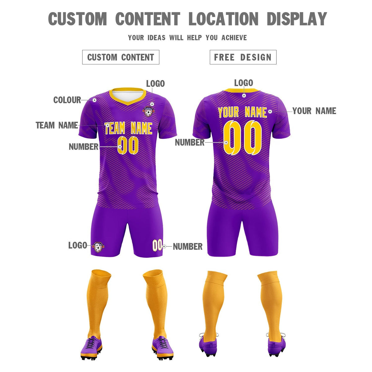 Custom Purple Gold Training Uniform For Men Football Sets Jersey