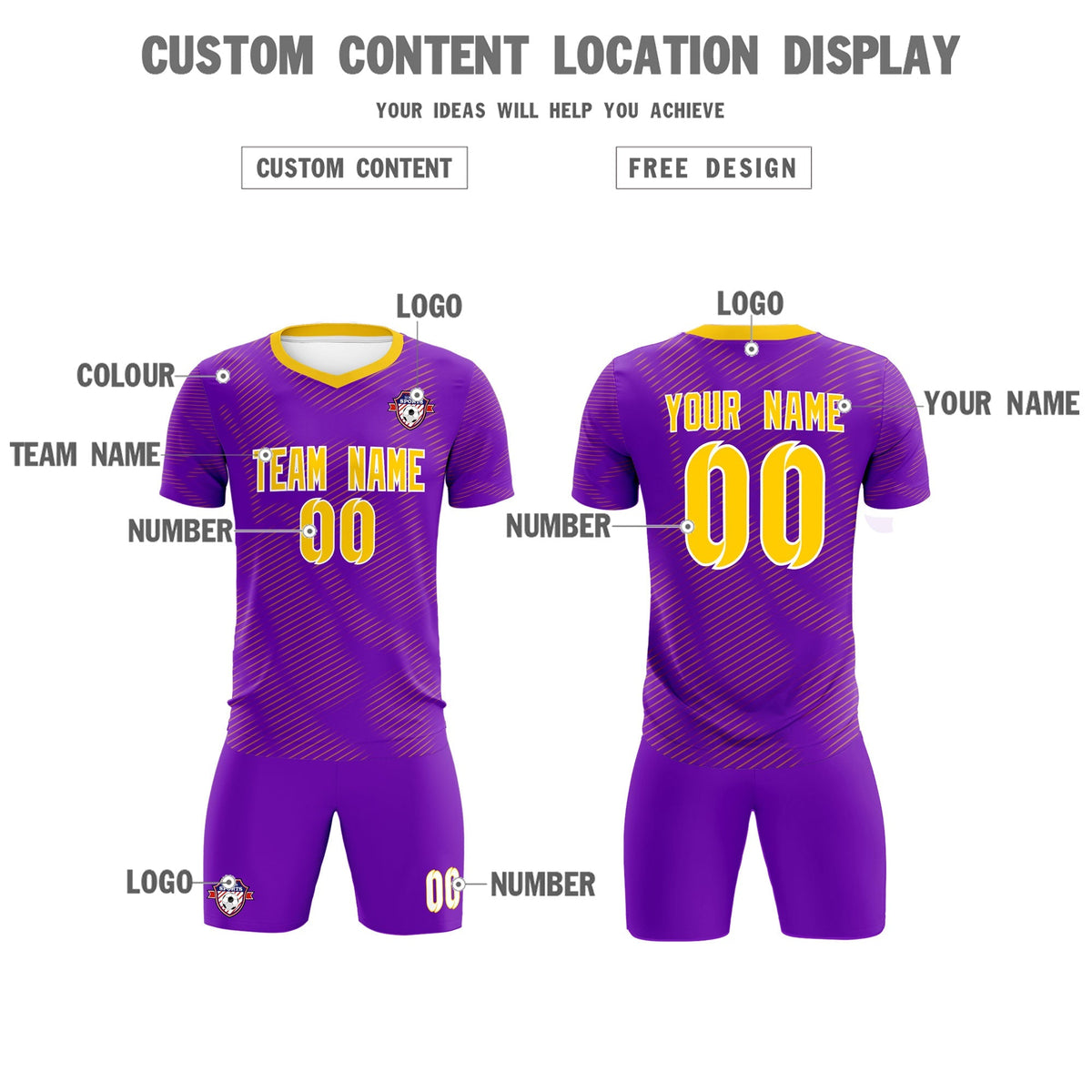 Custom Purple Gold Training Uniform For Men Football Sets Jersey