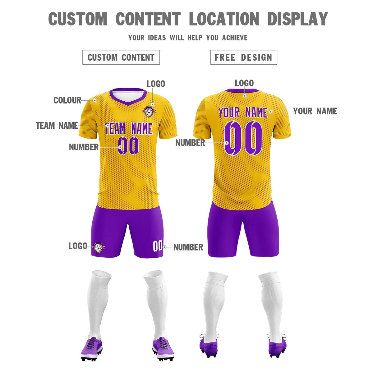 Custom Gold Purple Training Uniform For Men Football Sets Jersey