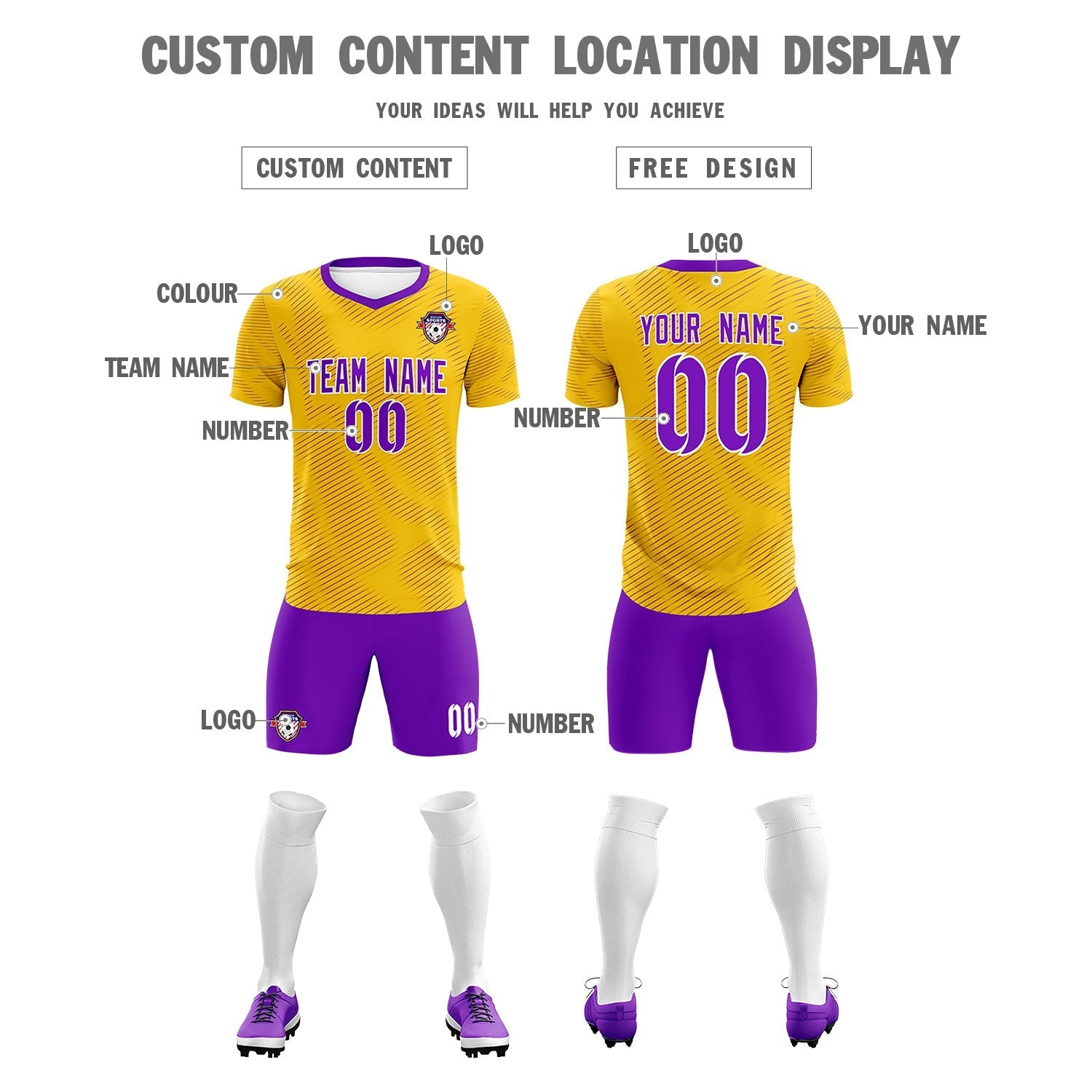 Custom Gold Purple Training Uniform For Men Football Sets Jersey