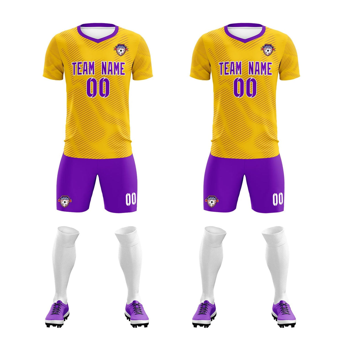 Custom Gold Purple Training Uniform For Men Football Sets Jersey