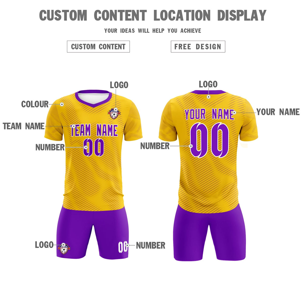Custom Gold Purple Training Uniform For Men Football Sets Jersey