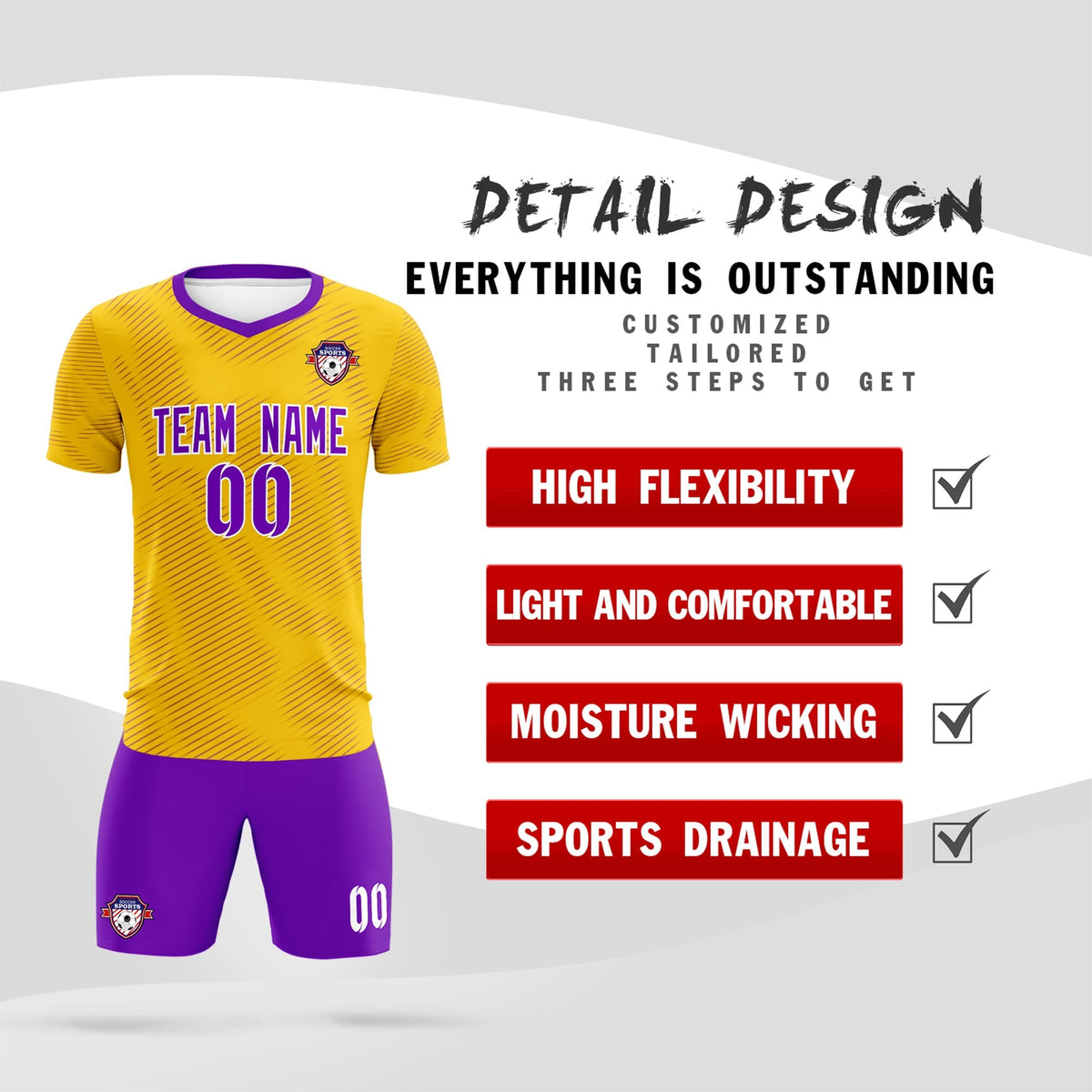 Custom Gold Purple Training Uniform For Men Football Sets Jersey