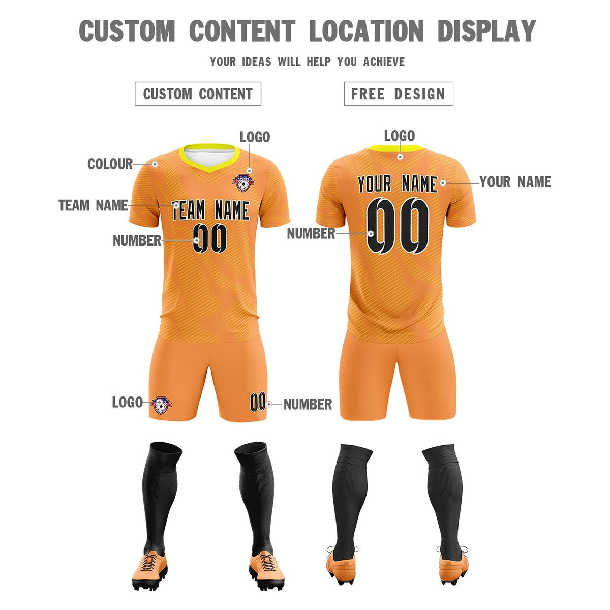 Custom Light Orange Gold Training Uniform For Men Football Sets Jersey