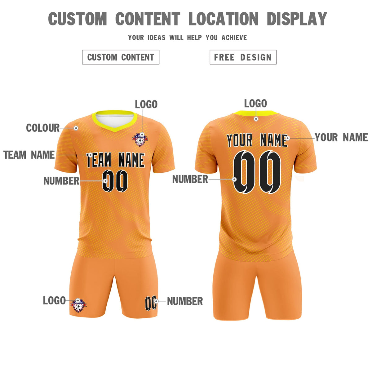 Custom Light Orange Gold Training Uniform For Men Football Sets Jersey