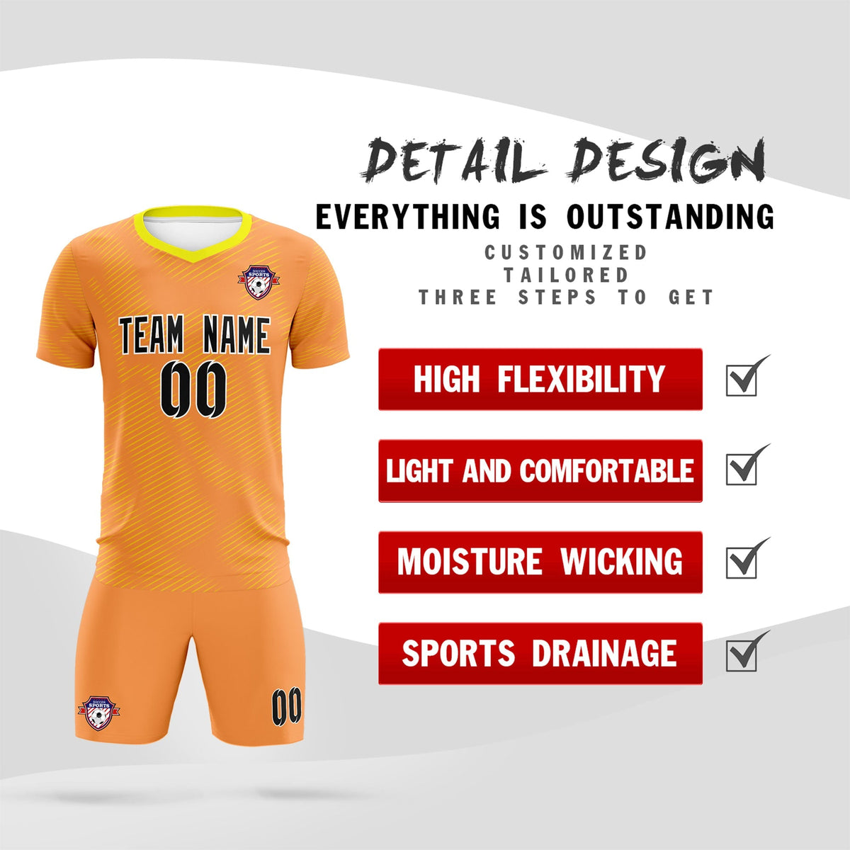 Custom Light Orange Gold Training Uniform For Men Football Sets Jersey