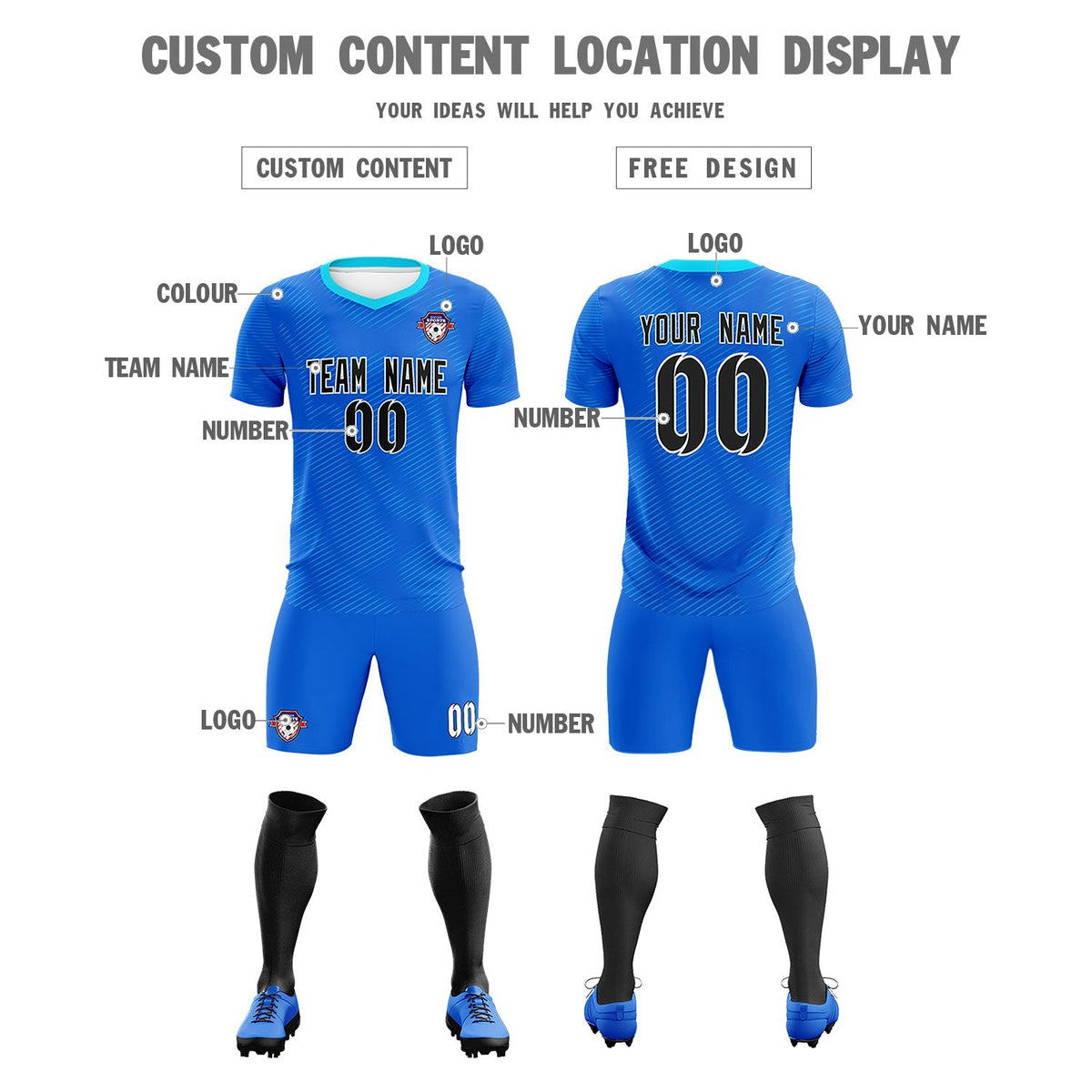 Custom Royal Powder Blue Training Uniform For Men Football Sets Jersey