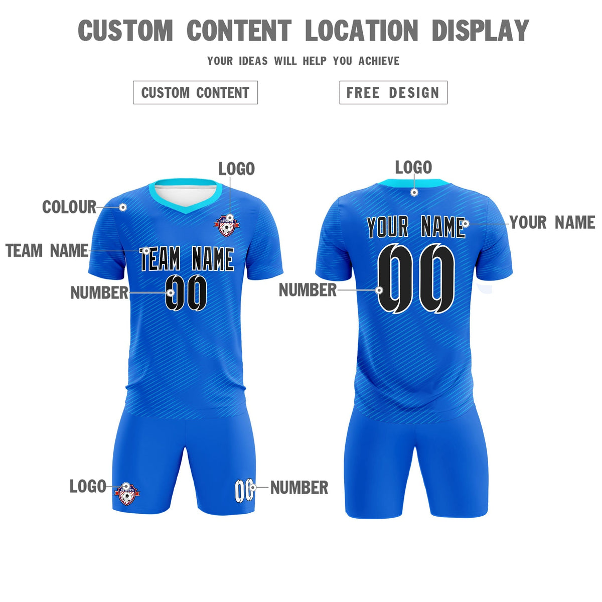 Custom Royal Powder Blue Training Uniform For Men Football Sets Jersey
