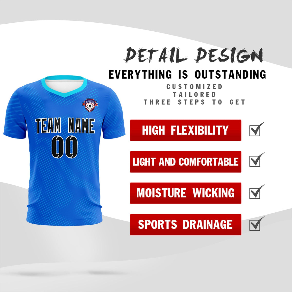 Custom Royal Powder Blue Training Uniform For Men Football Sets Jersey