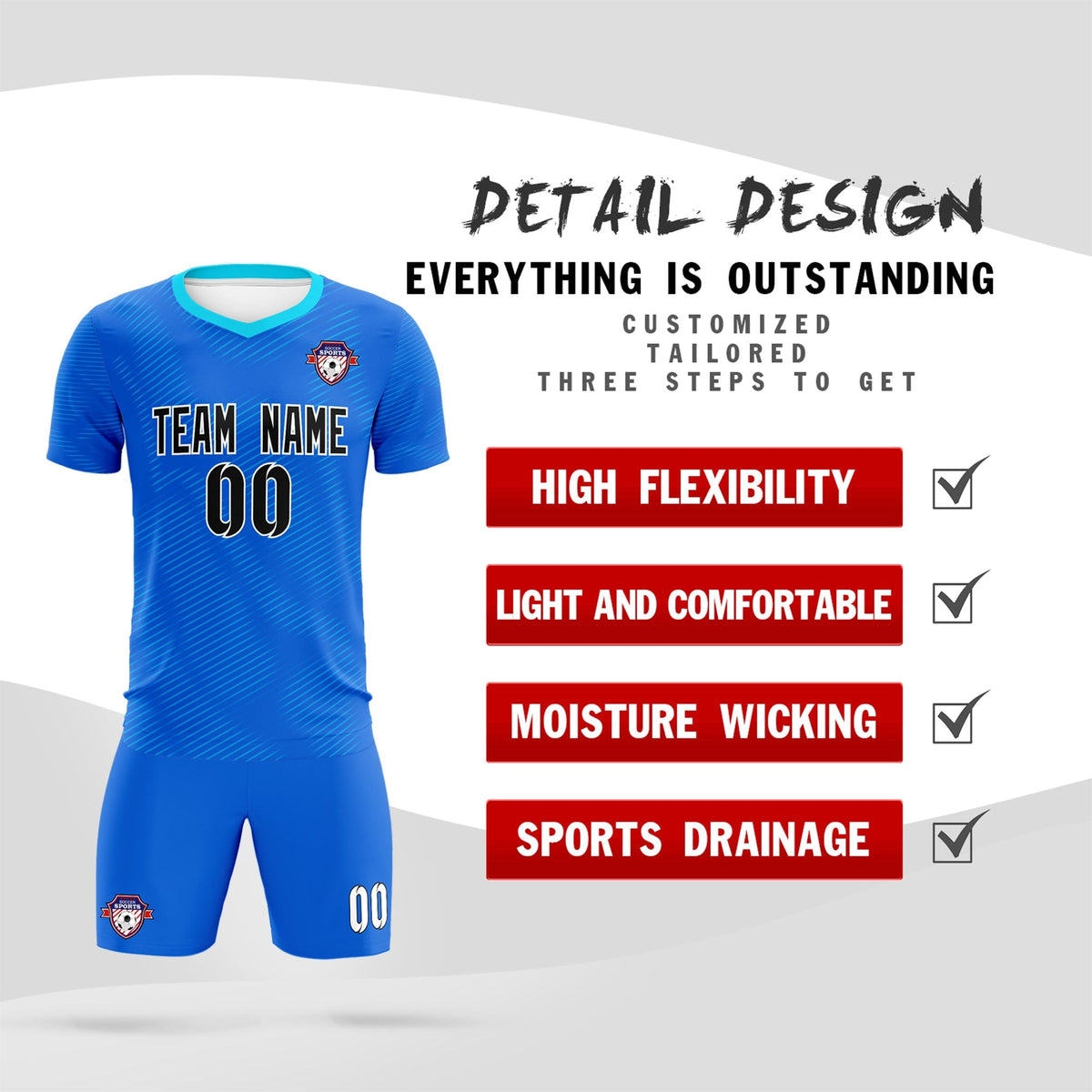 Custom Royal Powder Blue Training Uniform For Men Football Sets Jersey