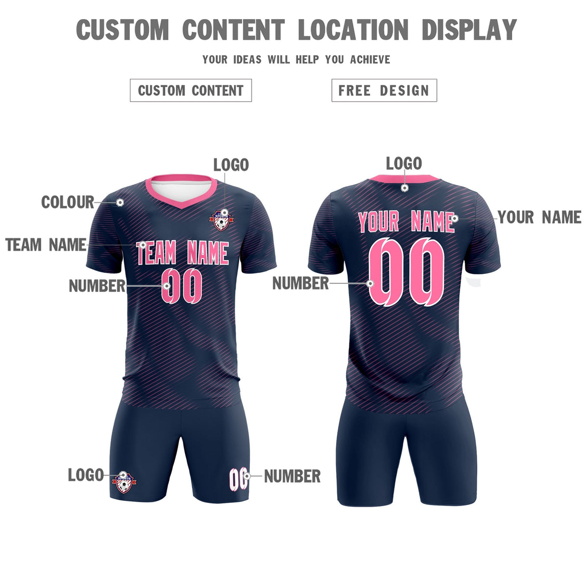 Custom Navy Pink Training Uniform For Men Football Sets Jersey