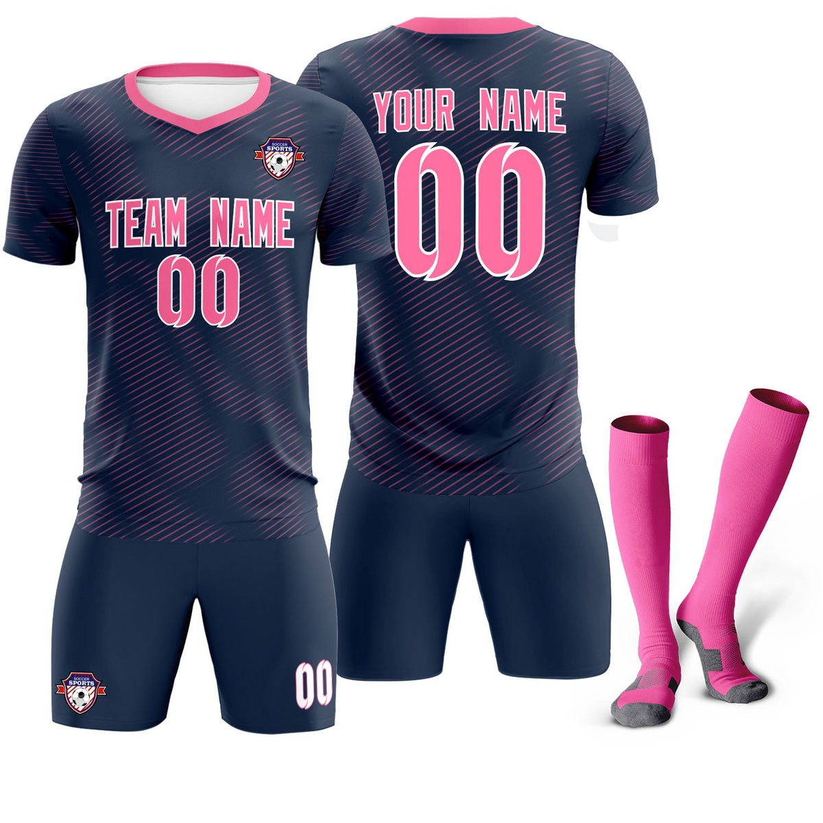 Custom Navy Pink Training Uniform For Men Football Sets Jersey