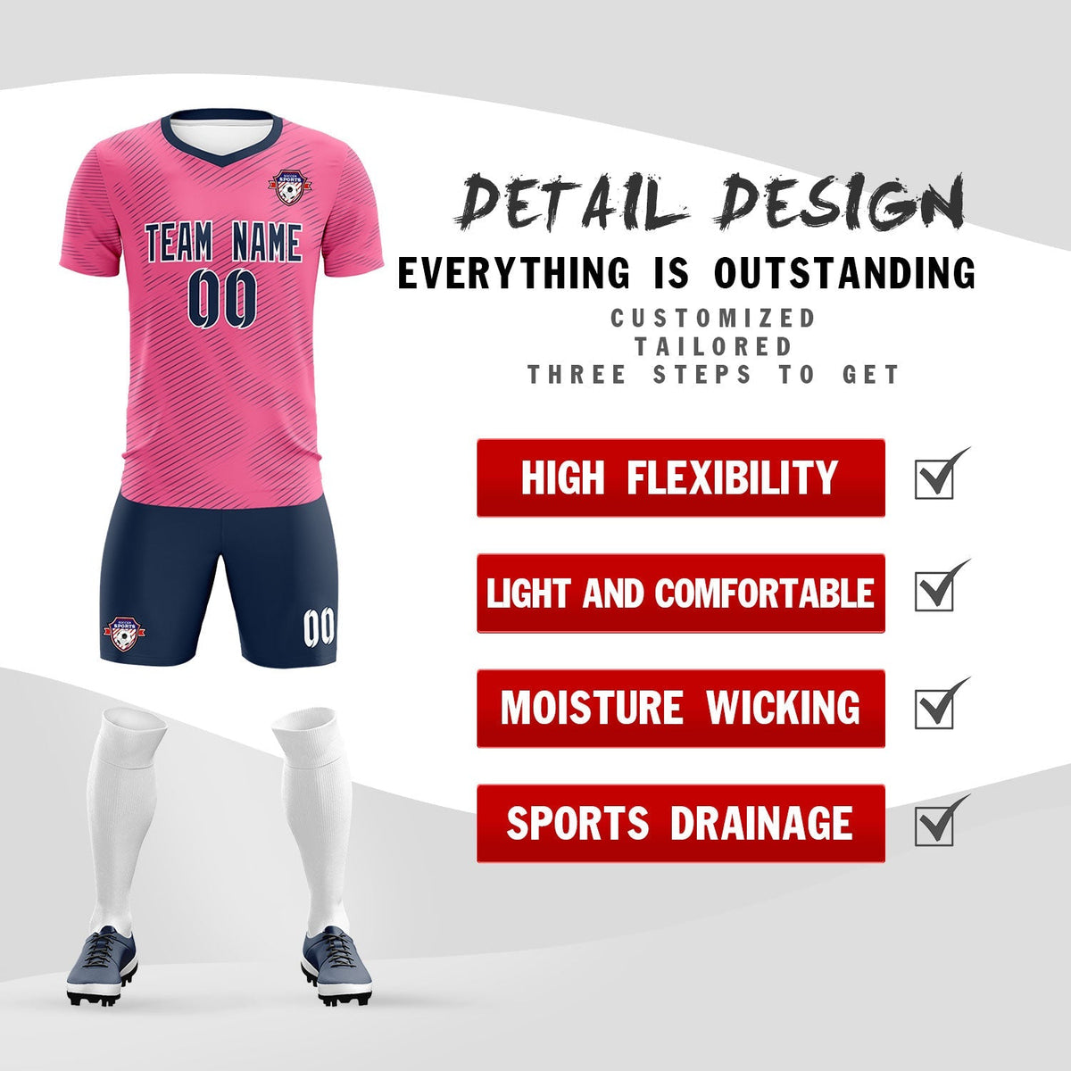 Custom Pink Navy Training Uniform For Men Football Sets Jersey