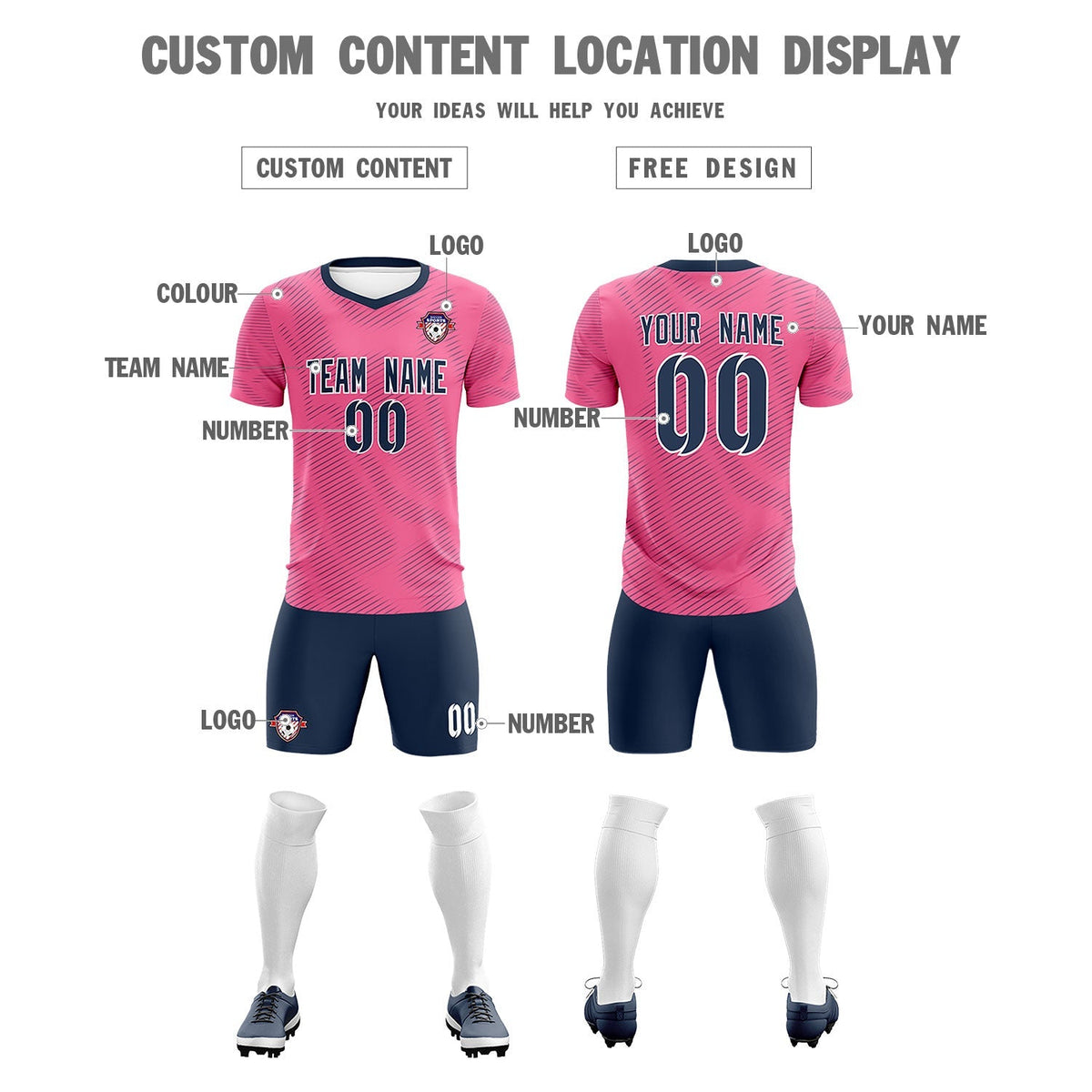 Custom Pink Navy Training Uniform For Men Football Sets Jersey