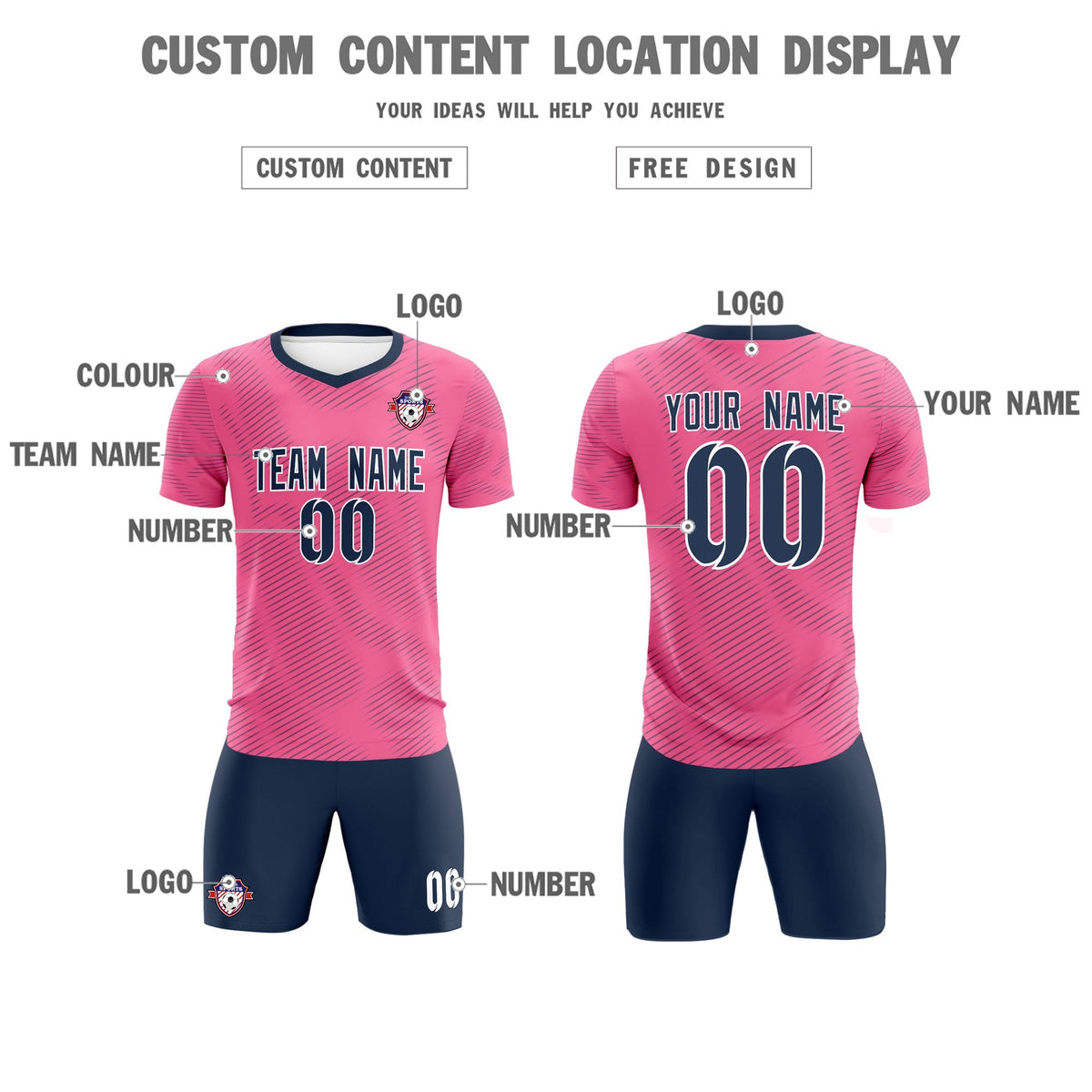 Custom Pink Navy Training Uniform For Men Football Sets Jersey