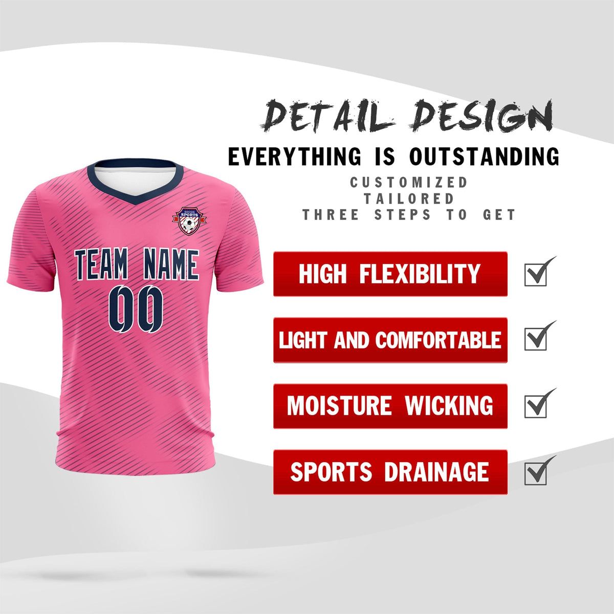 Custom Pink Navy Training Uniform For Men Football Sets Jersey