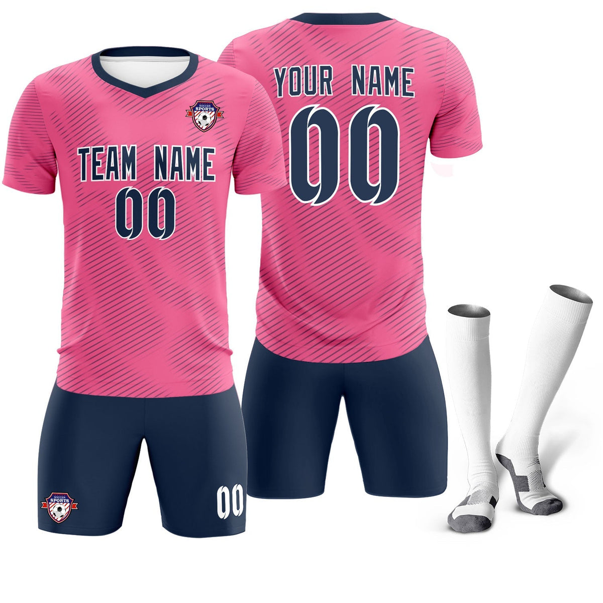 Custom Pink Navy Training Uniform For Men Football Sets Jersey