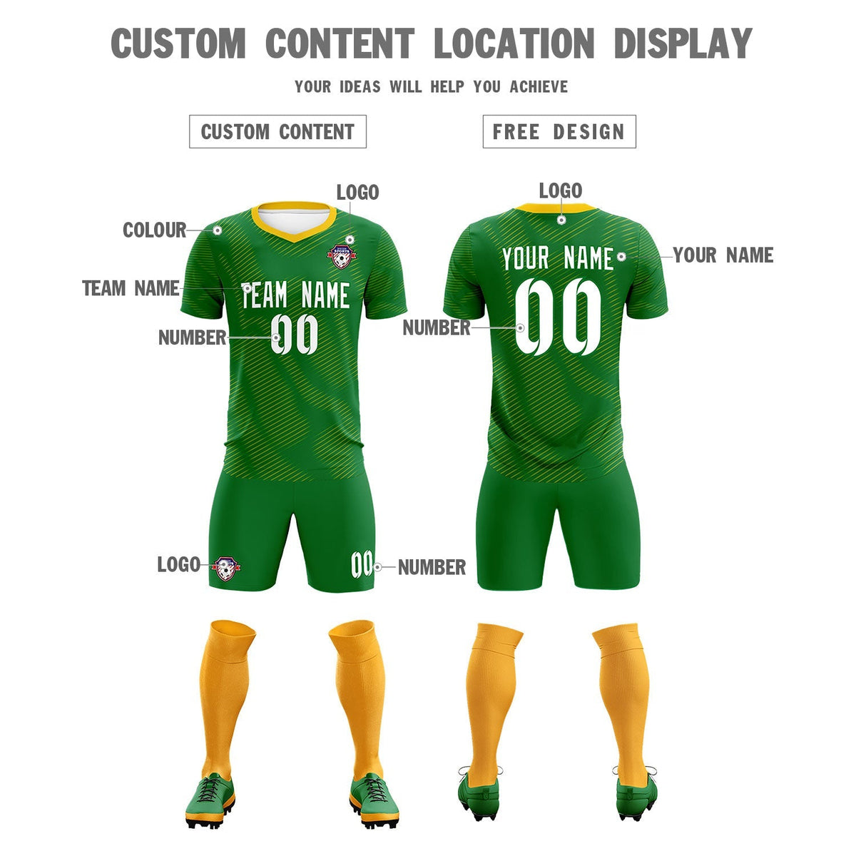 Custom Kelly Green Yellow Training Uniform For Men Football Sets Jersey