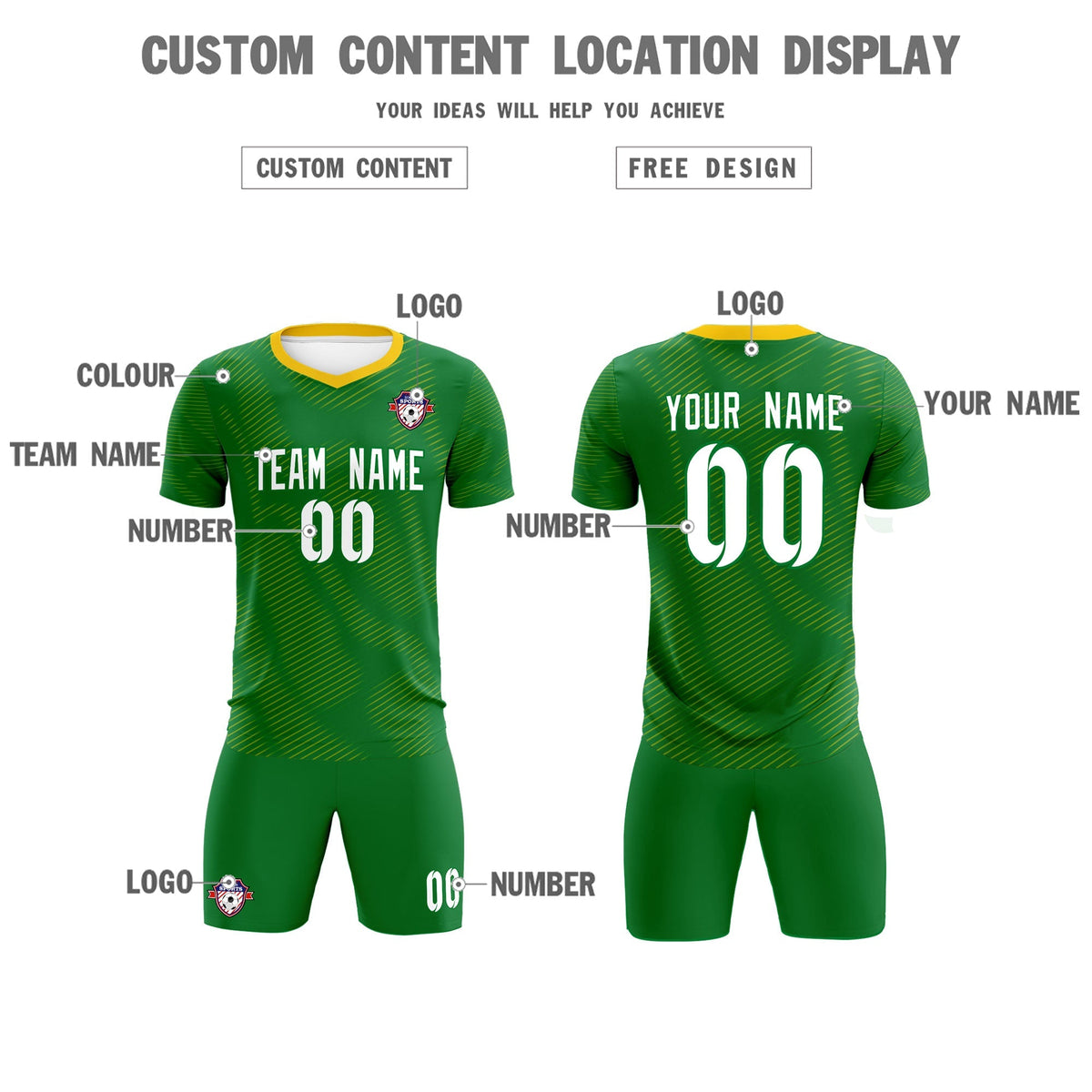 Custom Kelly Green Yellow Training Uniform For Men Football Sets Jersey