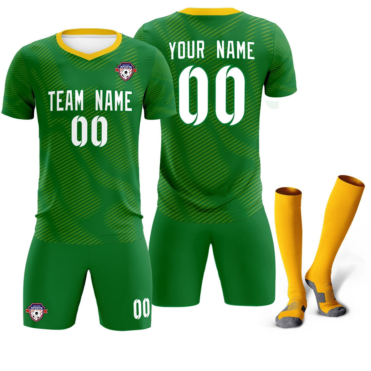 Custom Kelly Green Yellow Training Uniform For Men Football Sets Jersey