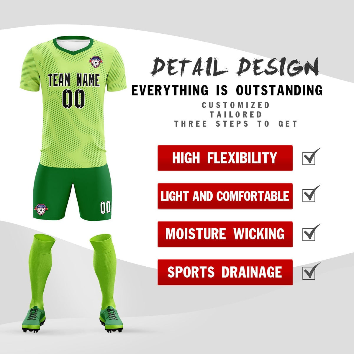 Custom Green Kelly Green Training Uniform For Men Football Sets Jersey
