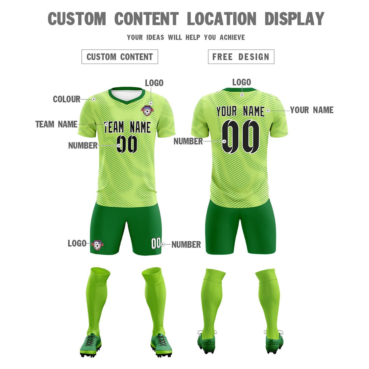 Custom Green Kelly Green Training Uniform For Men Football Sets Jersey