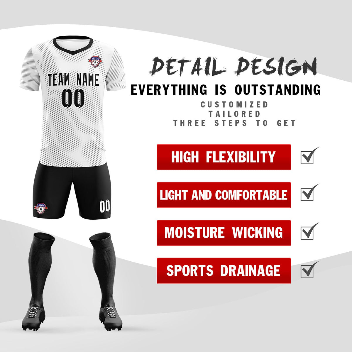 Custom White Black Training Uniform For Men Football Sets Jersey