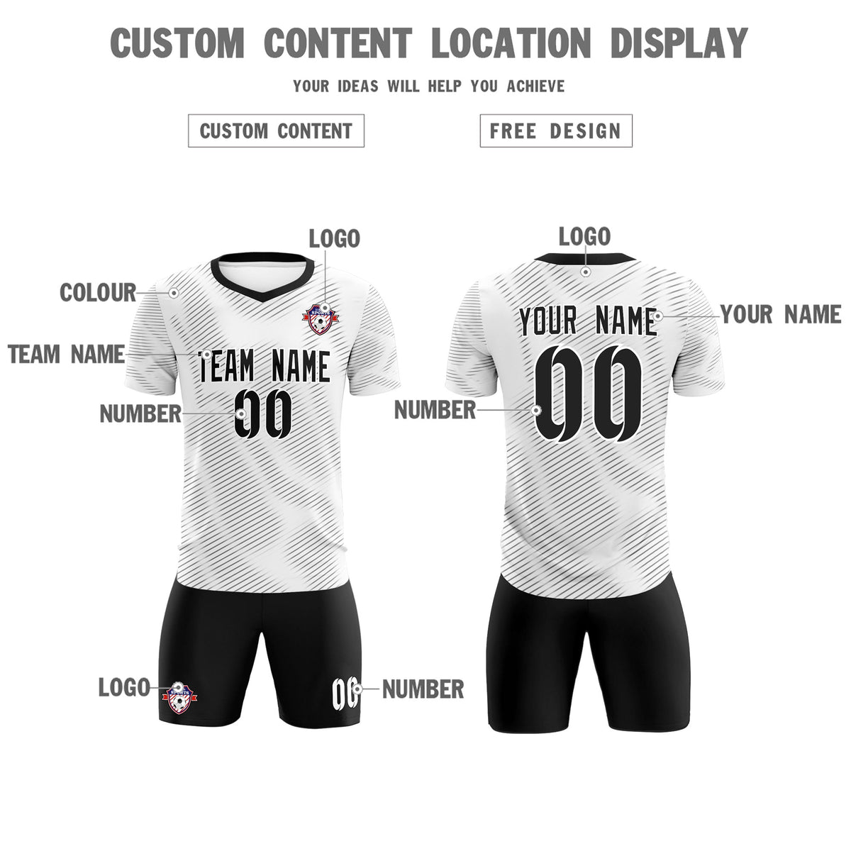 Custom White Black Training Uniform For Men Football Sets Jersey