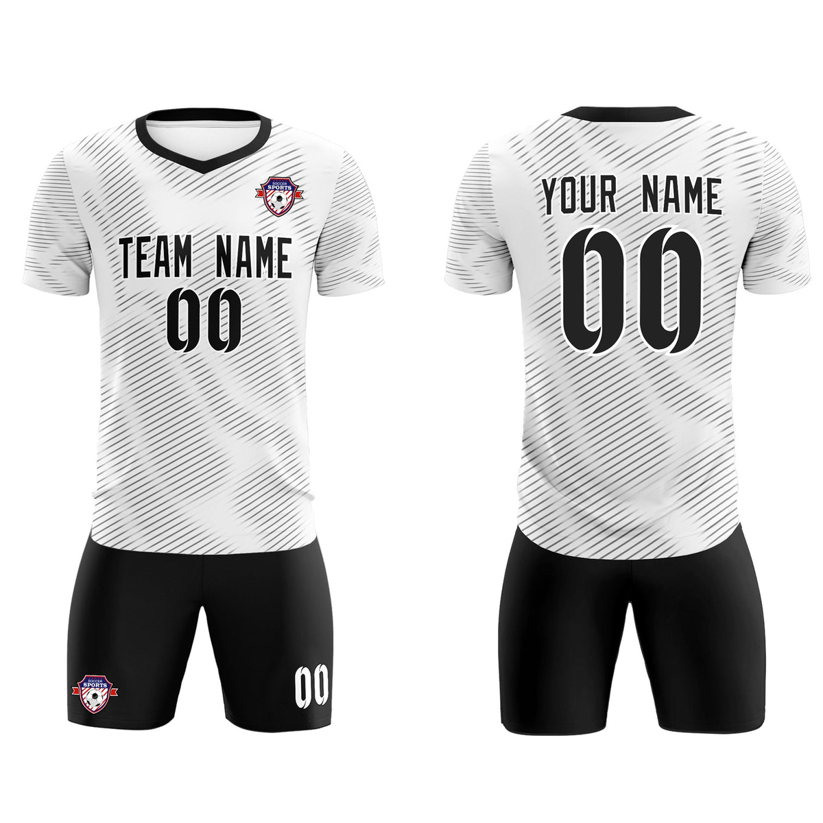Custom White Black Training Uniform For Men Football Sets Jersey