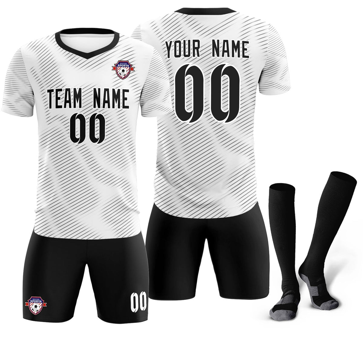 Custom White Black Training Uniform For Men Football Sets Jersey