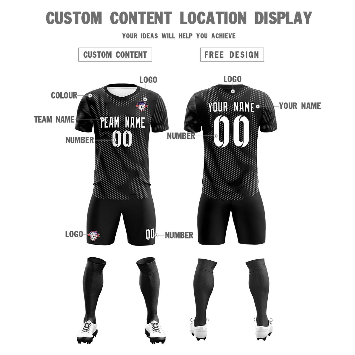Custom Black White Training Uniform For Men Football Sets Jersey