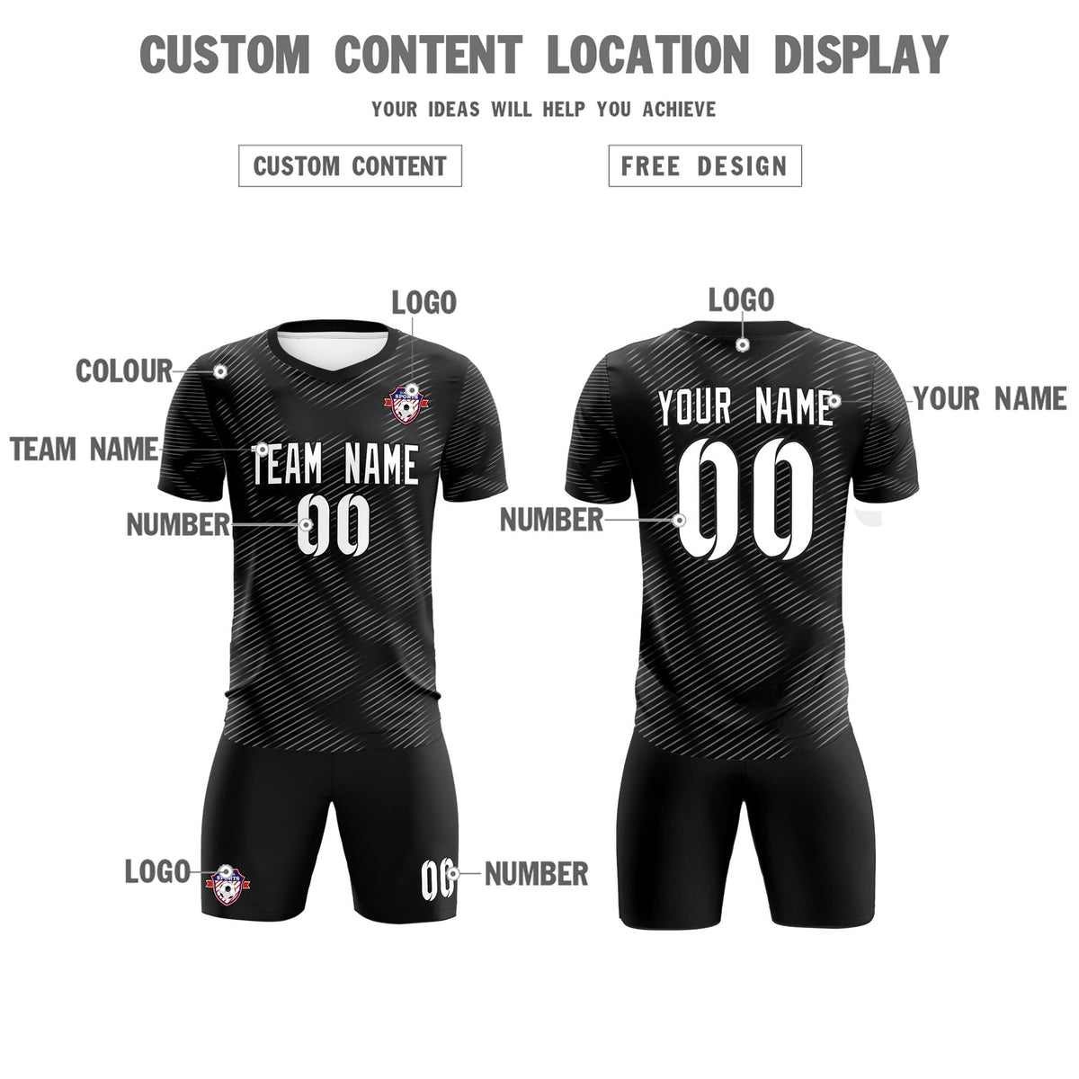 Custom Black White Training Uniform For Men Football Sets Jersey