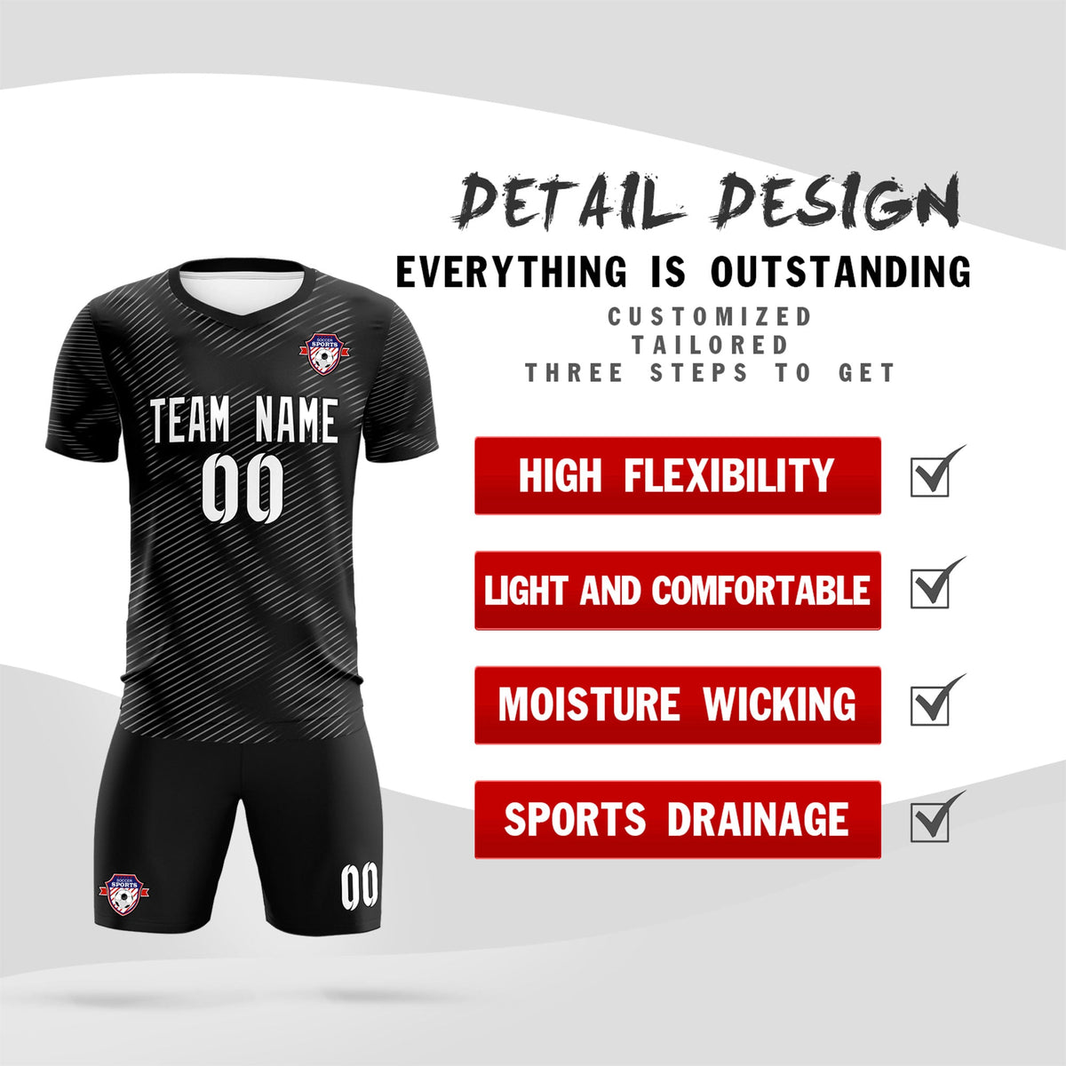 Custom Black White Training Uniform For Men Football Sets Jersey