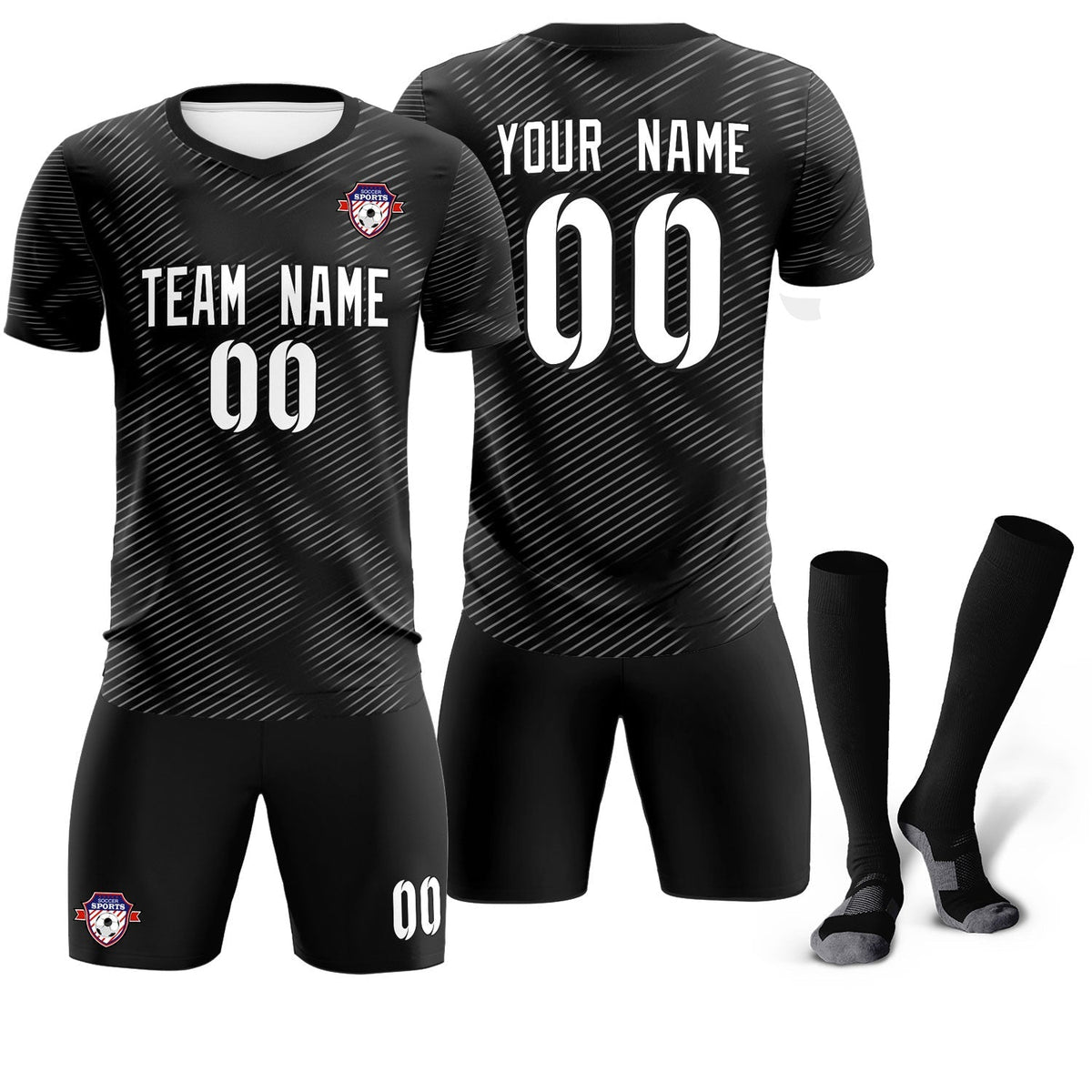 Custom Black White Training Uniform For Men Football Sets Jersey