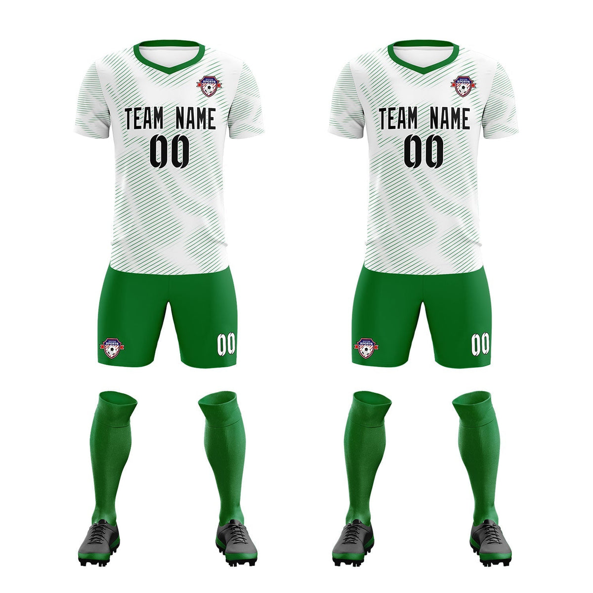 Custom White Kelly Green Training Uniform For Men Football Sets Jersey
