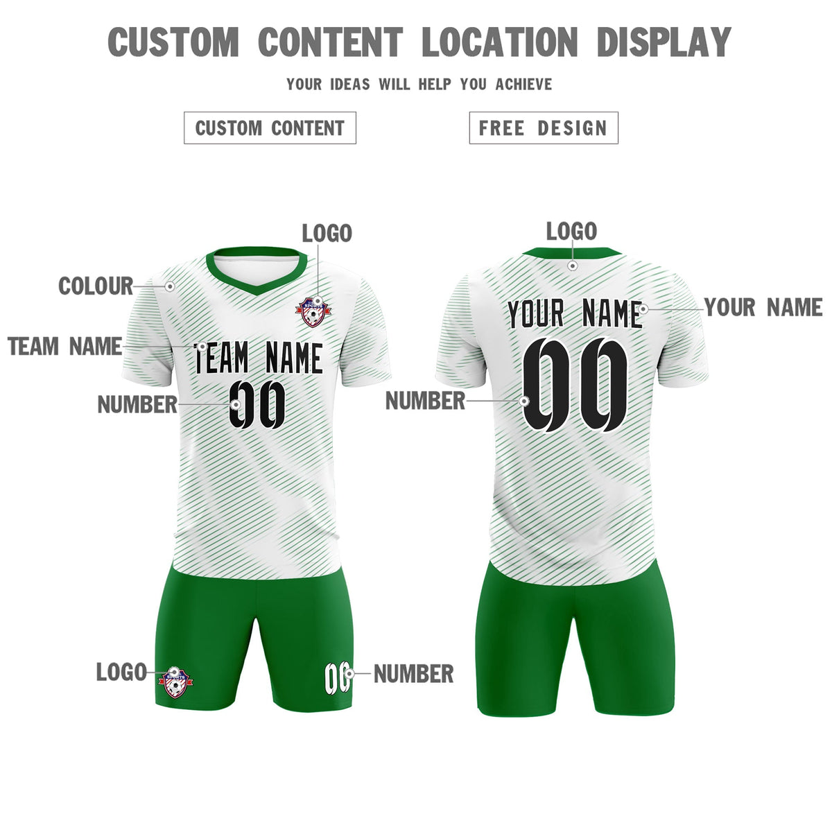 Custom White Kelly Green Training Uniform For Men Football Sets Jersey