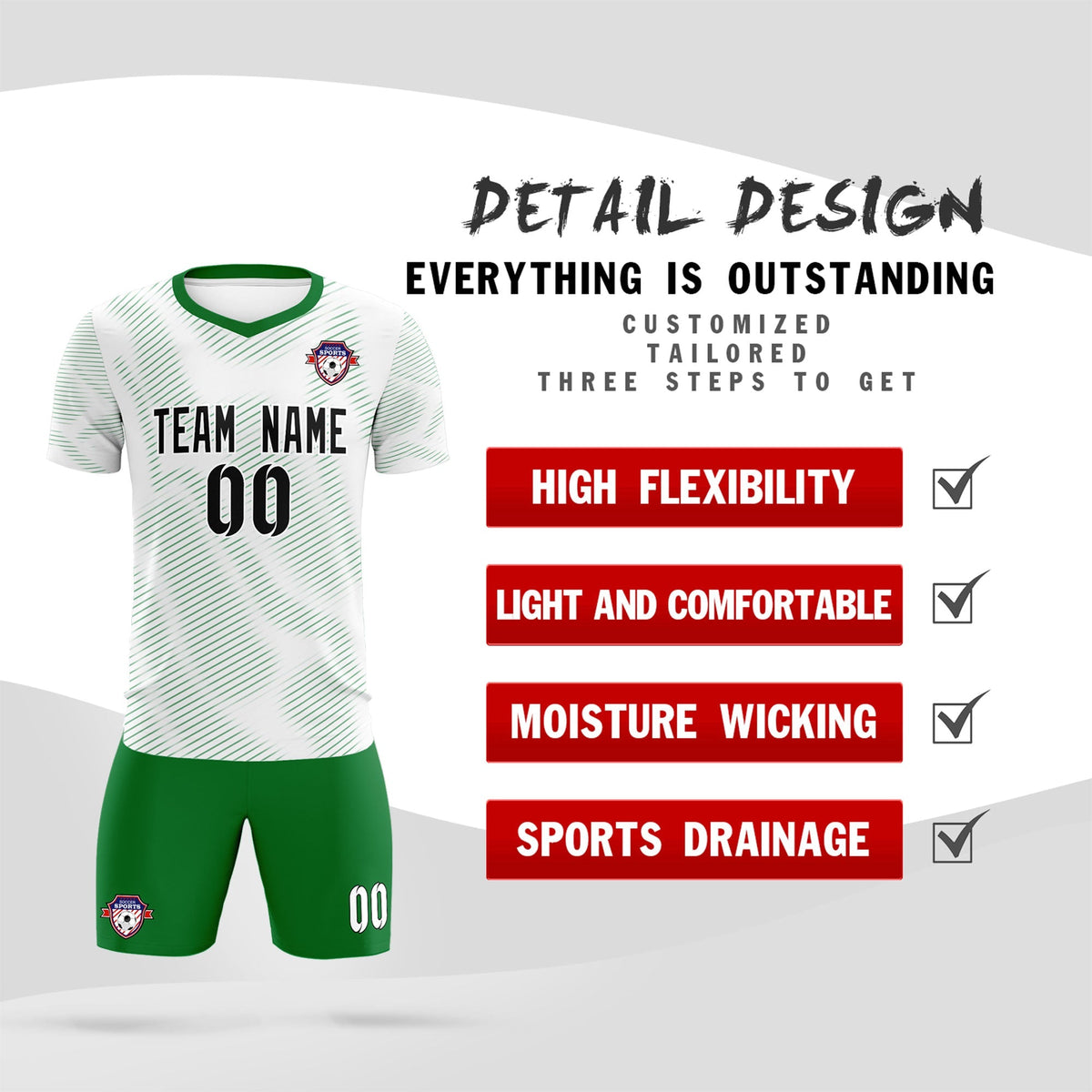 Custom White Kelly Green Training Uniform For Men Football Sets Jersey