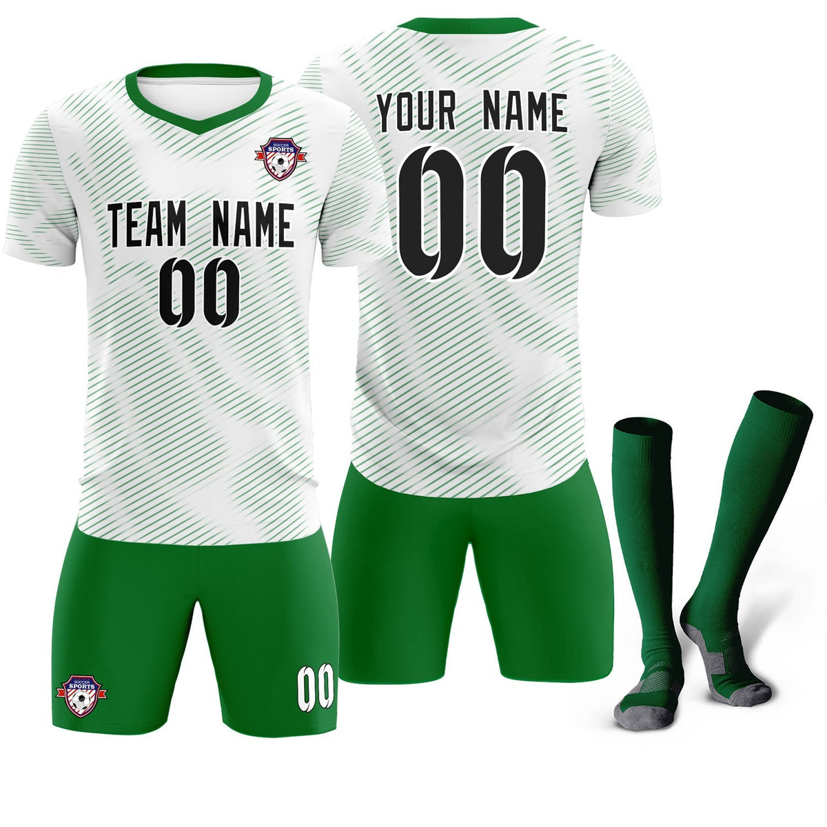 Custom White Kelly Green Training Uniform For Men Football Sets Jersey