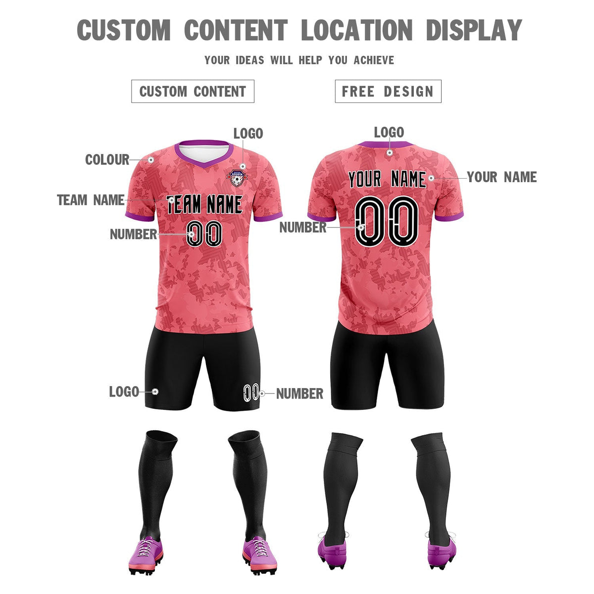 Custom Light Red Camo sports Football Kit Jersey