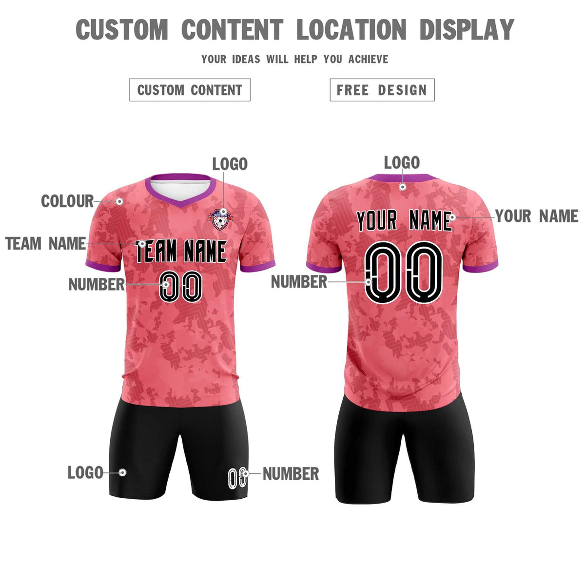 Custom Light Red Camo sports Football Kit Jersey