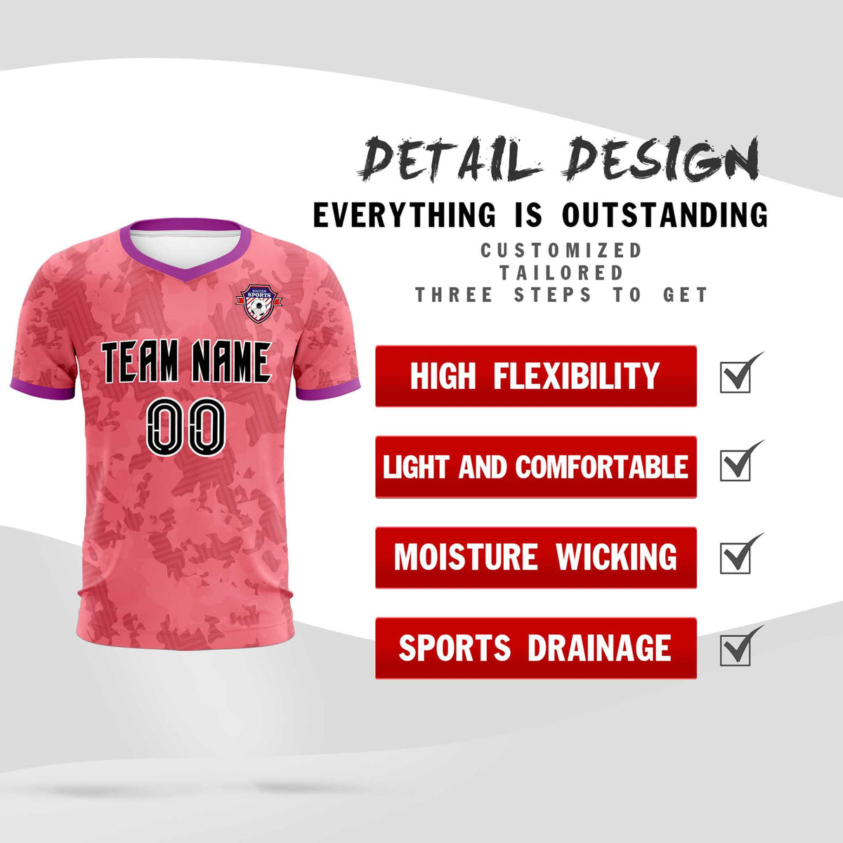 Custom Light Red Camo sports Football Kit Jersey