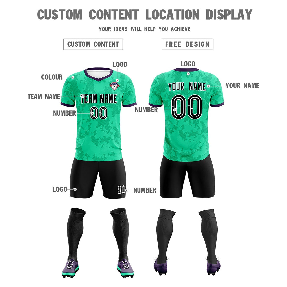Custom Neon Green Camo sports Football Kit Jersey
