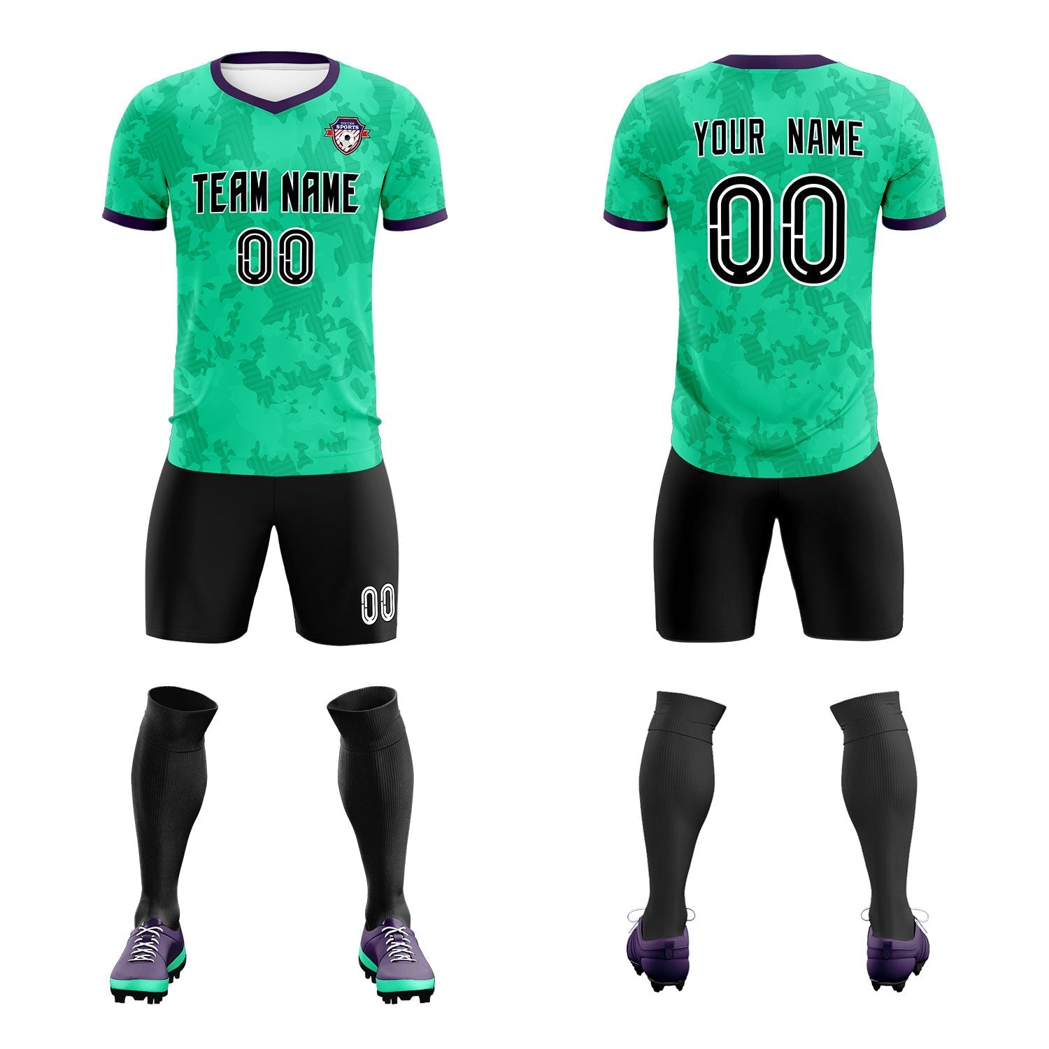 Custom Neon Green Camo sports Football Kit Jersey
