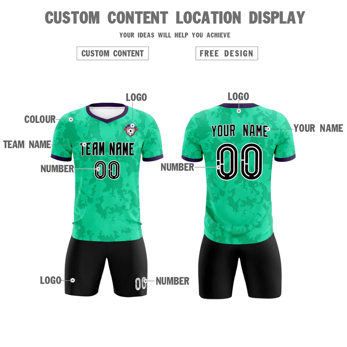 Custom Neon Green Camo sports Football Kit Jersey