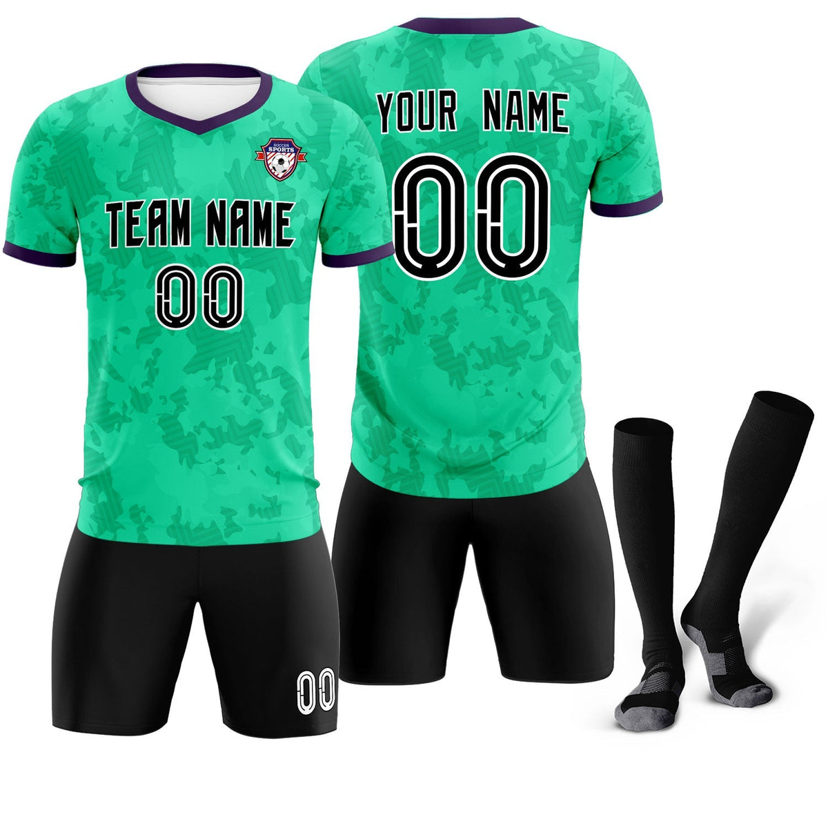 Custom Neon Green Camo sports Football Kit Jersey