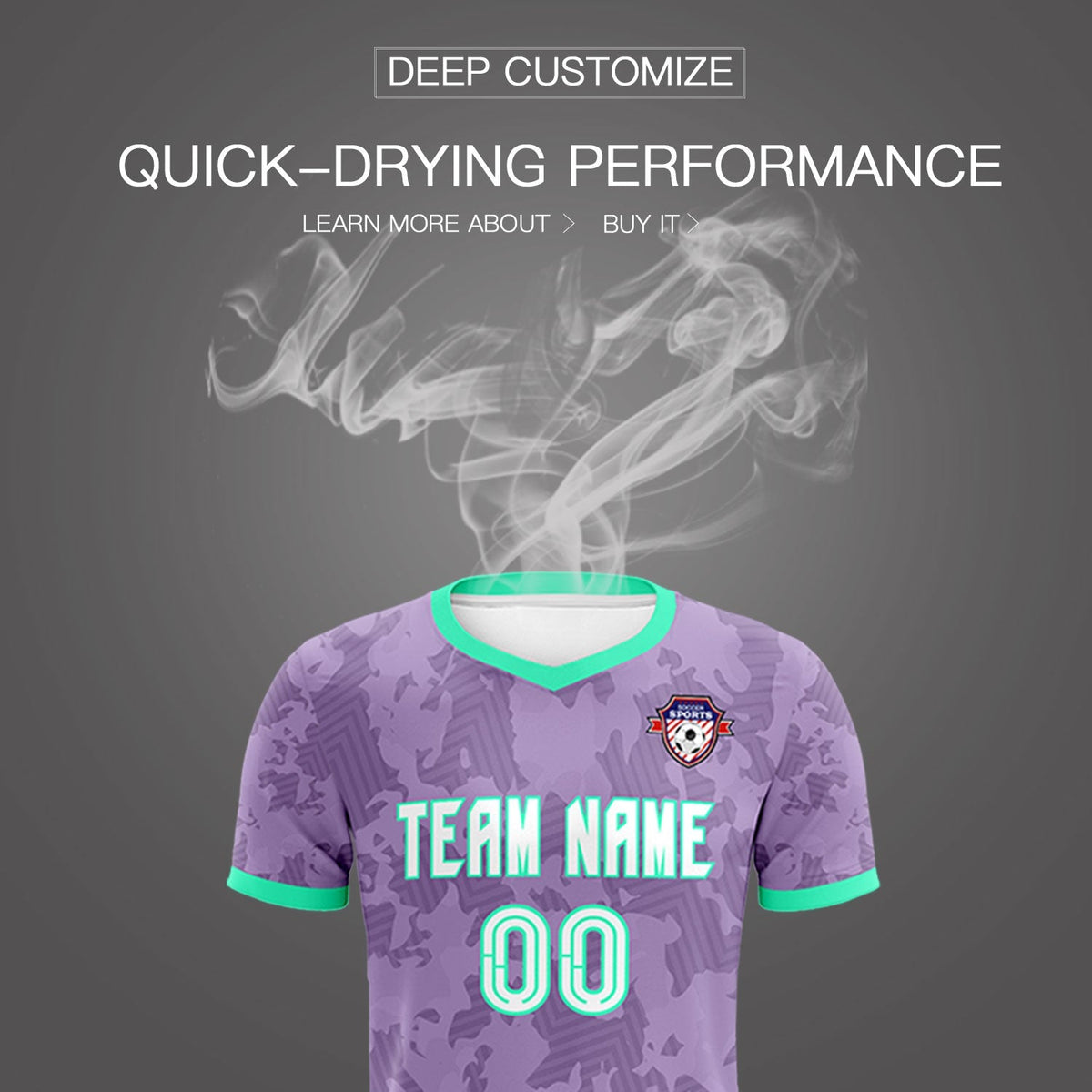 Custom Light Purple Camo sports Football Kit Jersey