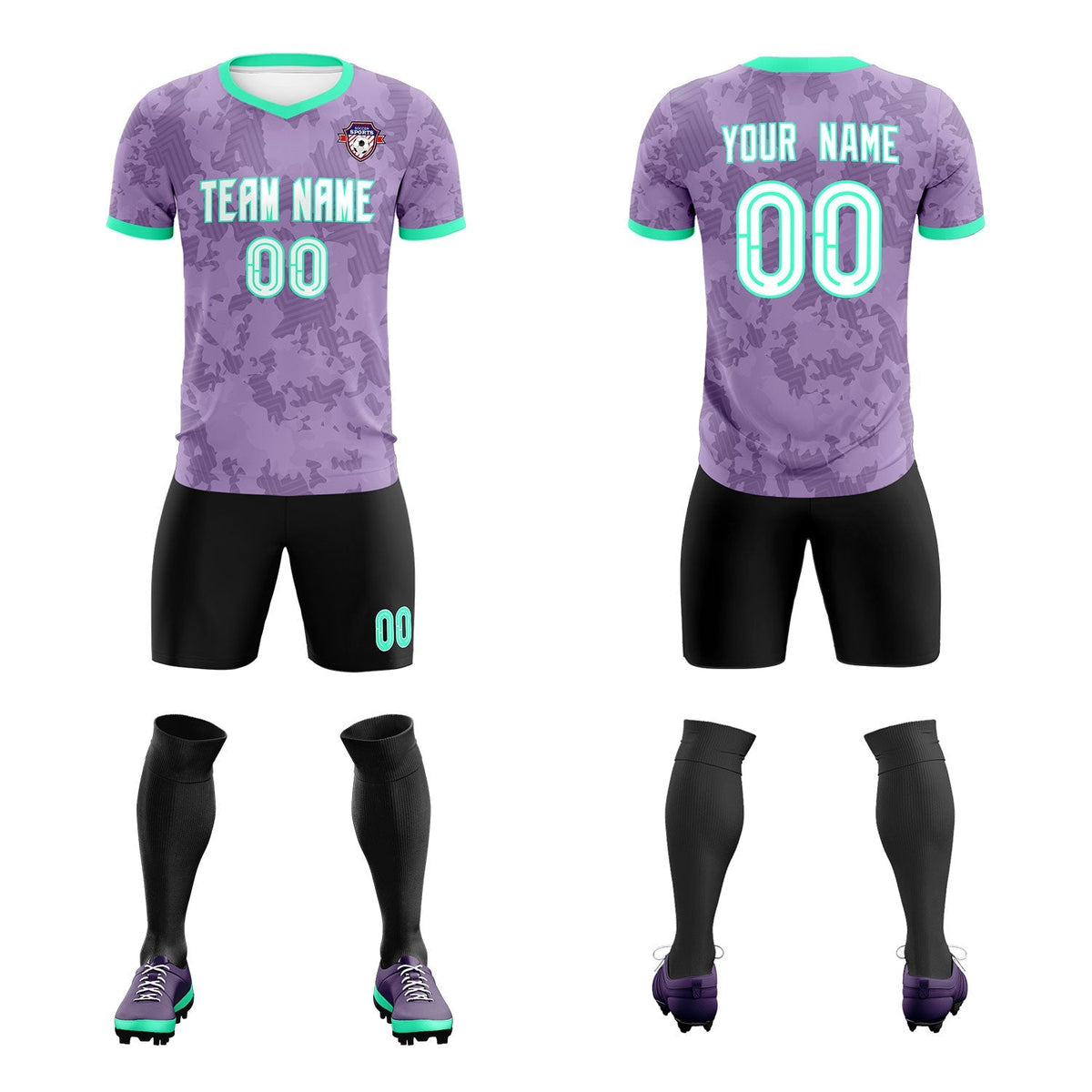 Custom Light Purple Camo sports Football Kit Jersey