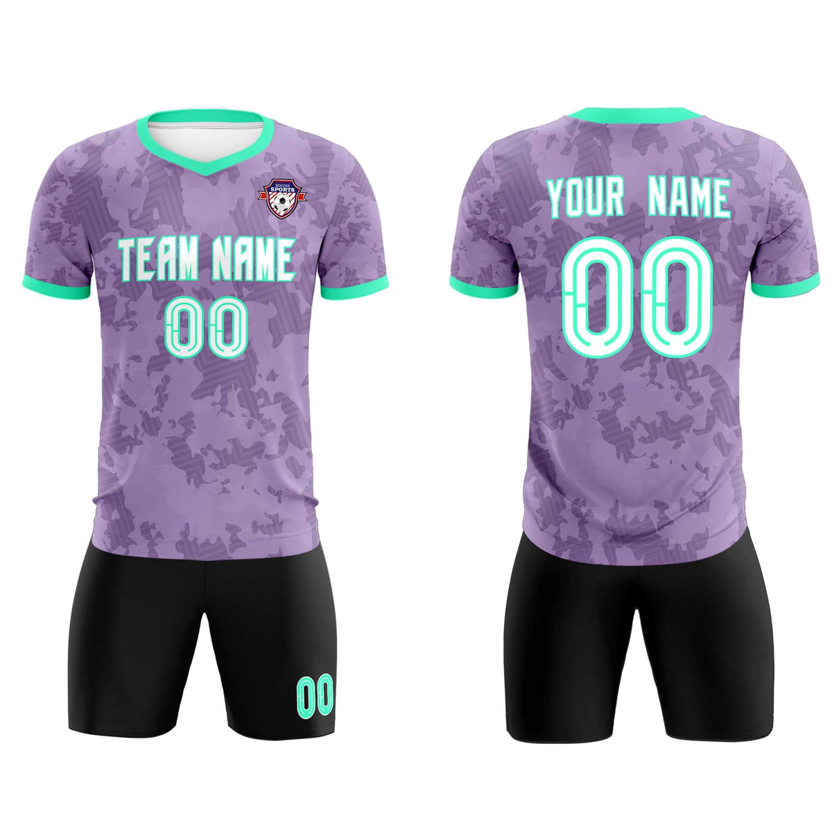 Custom Light Purple Camo sports Football Kit Jersey