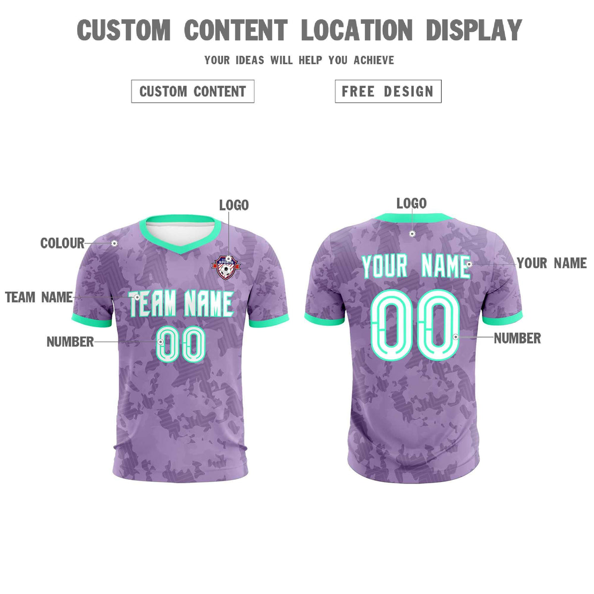 Custom Light Purple Camo sports Football Kit Jersey
